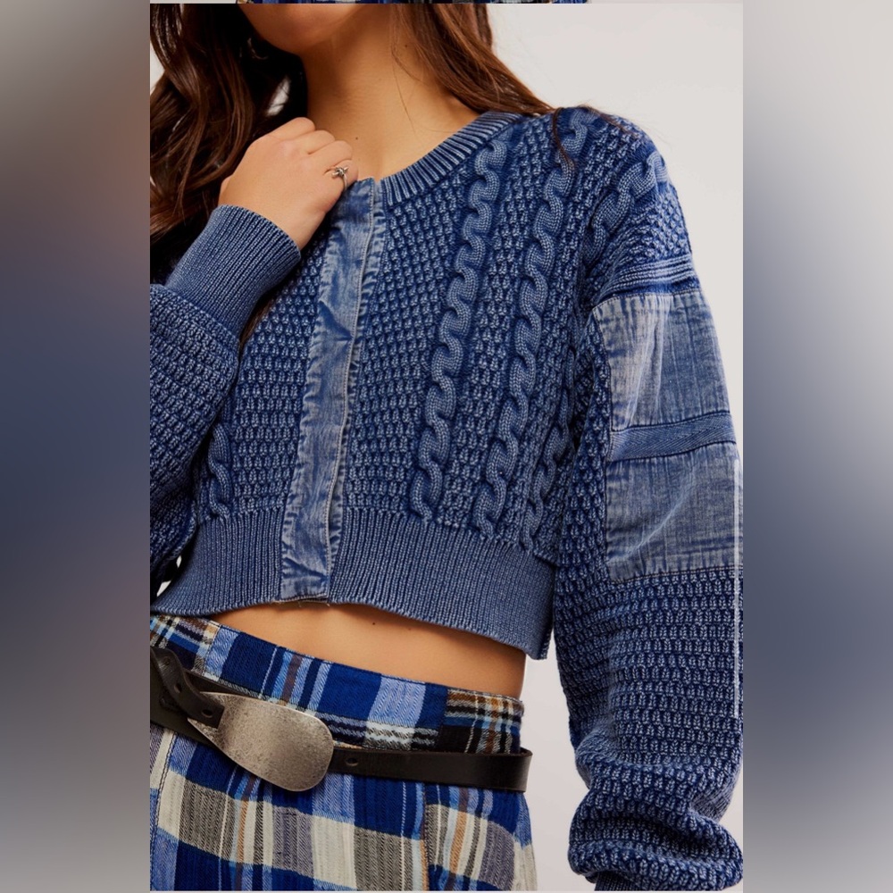 Free People We The Free Heritage Cardigan in Indigo - Picture 3 of 9